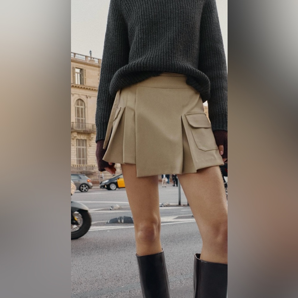 ZARA Beige Women's High Waisted Cargo Skort with Pockets - Size L - NEW - Picture 4 of 11